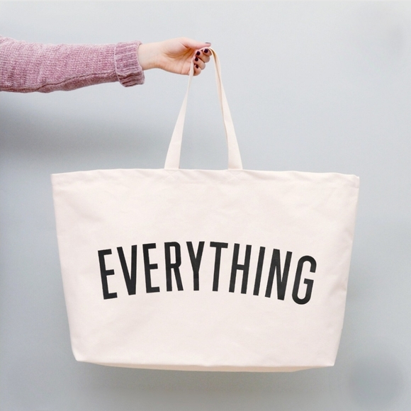 New HUGE ivory and black lettering canvas tote Everything bag - Picture 2 of 2
